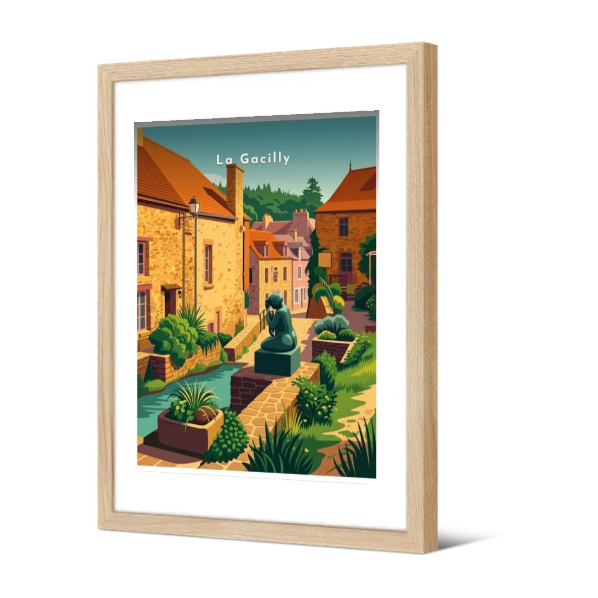 Ruelle fleurie et sculpture — Pôdevache, encadrée, vue de trois quarts