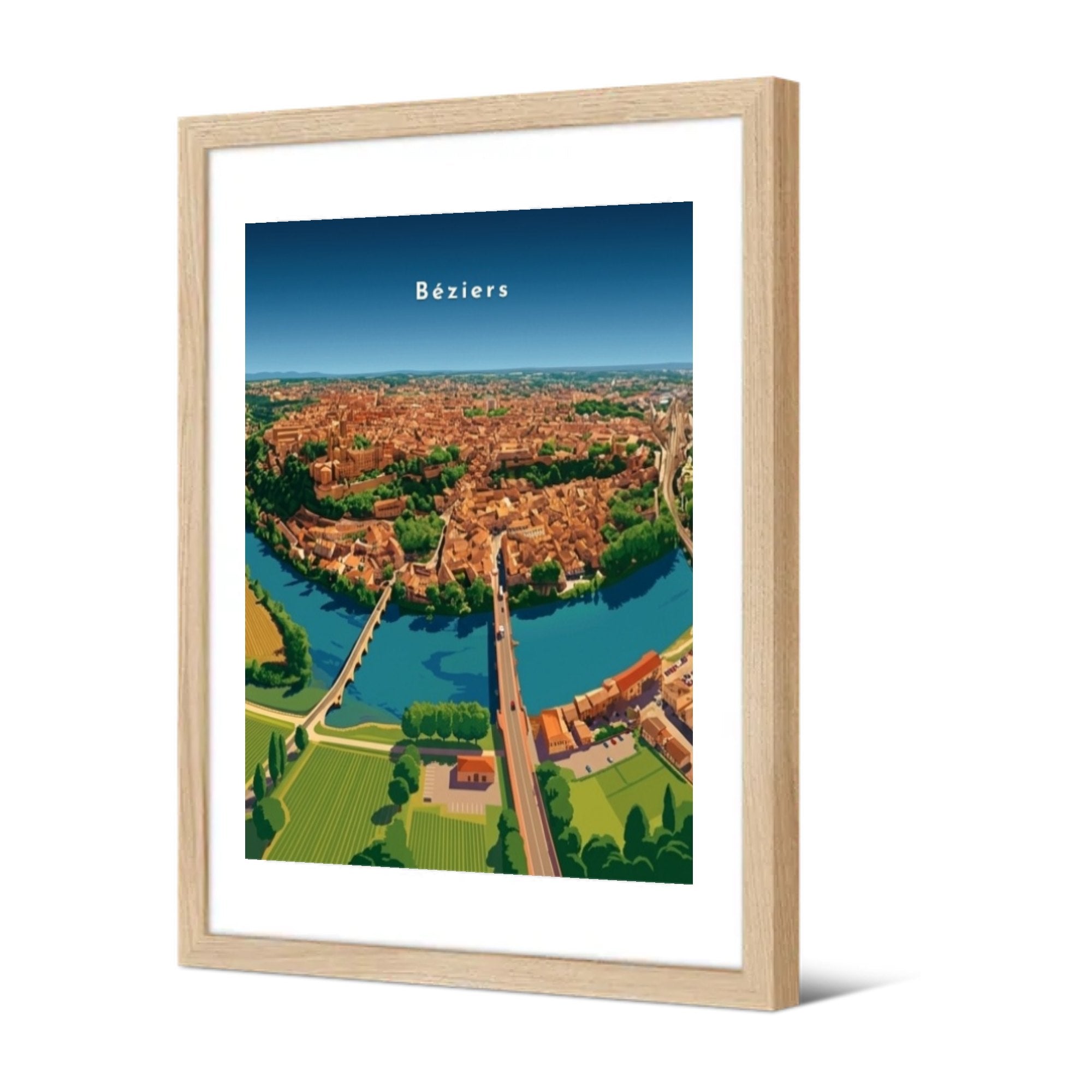 Panorama sur l'Orb et la cité — Pôdevache, encadrée, vue de trois quarts