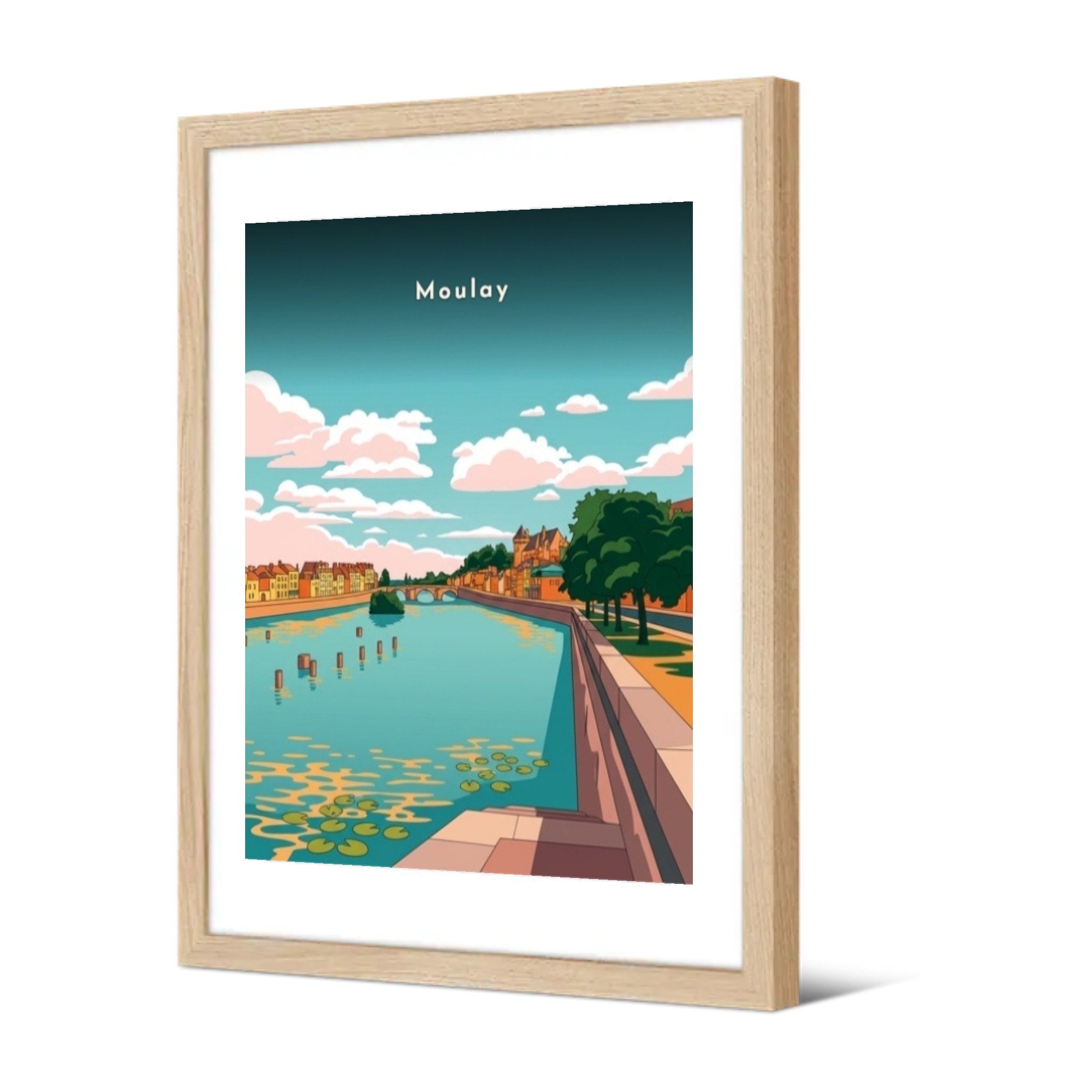 La Mayenne et le quai arboré — Pôdevache, encadrée, vue de trois quarts