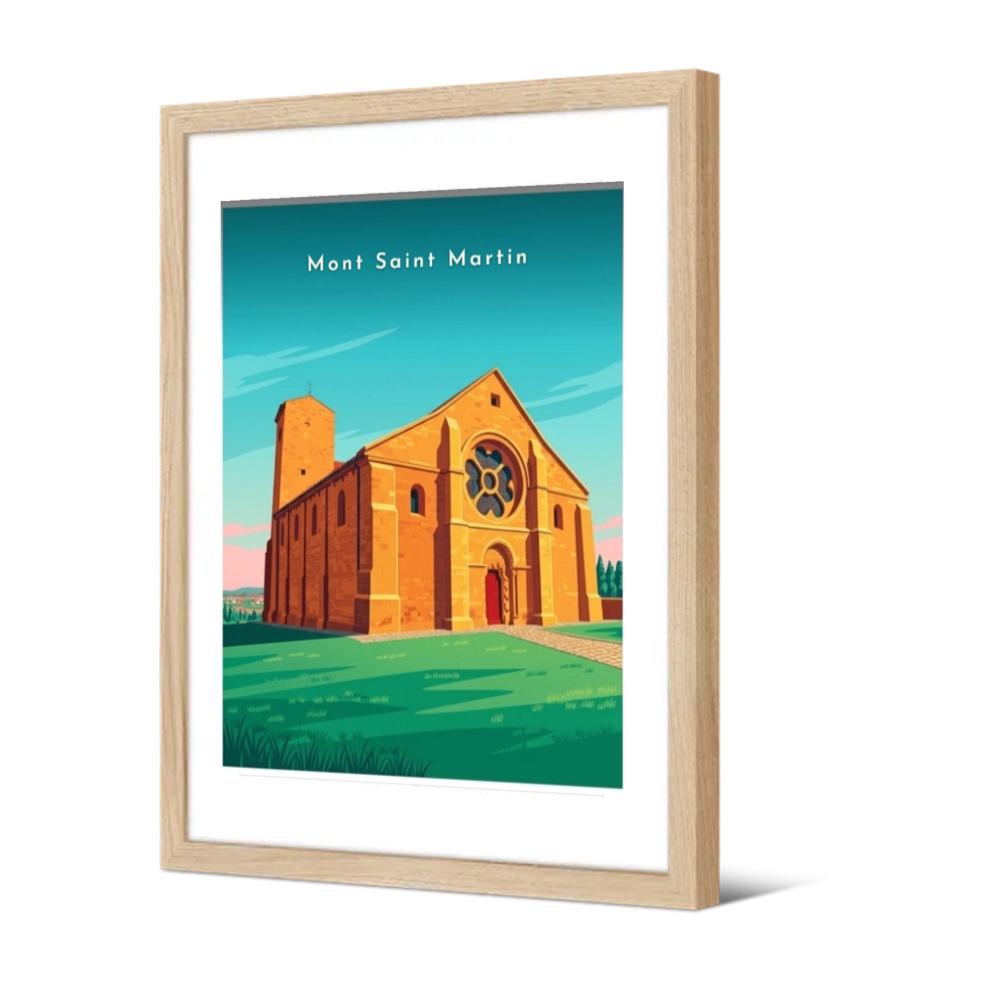 La façade de l'église romane — Pôdevache, encadrée, vue de trois quarts