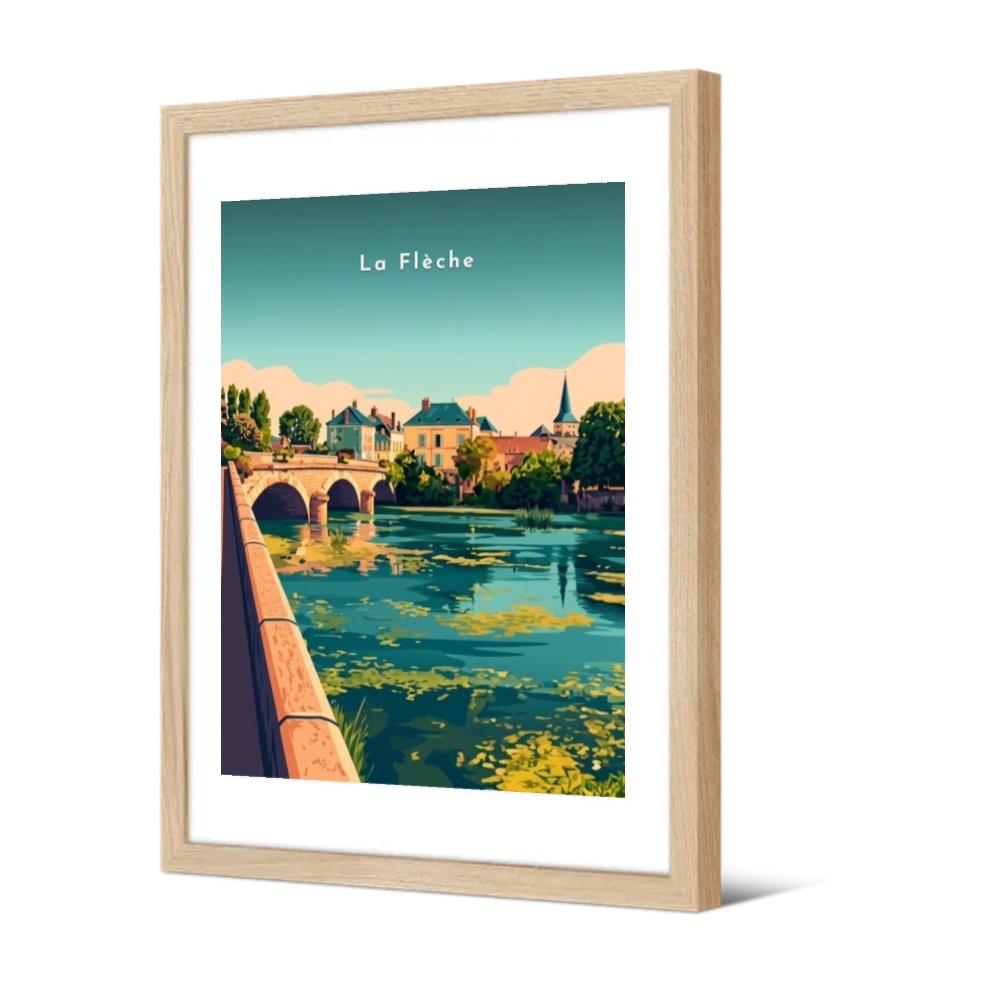 Le pont des Carmes et le Loir — Pôdevache, encadrée, vue de trois quarts