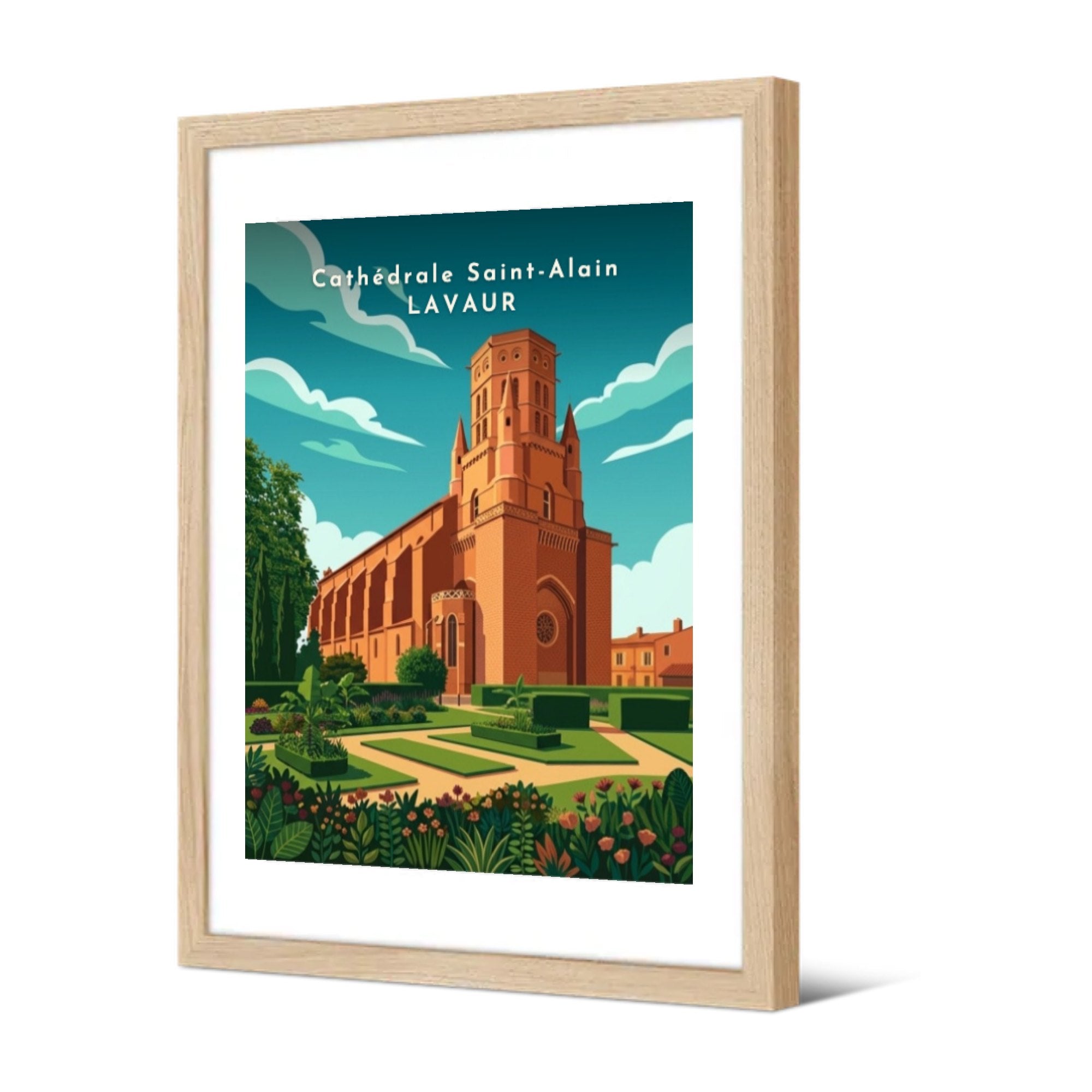 Cathédrale Saint-Alain Lavaur — Pôdevache, encadrée, vue de trois quarts