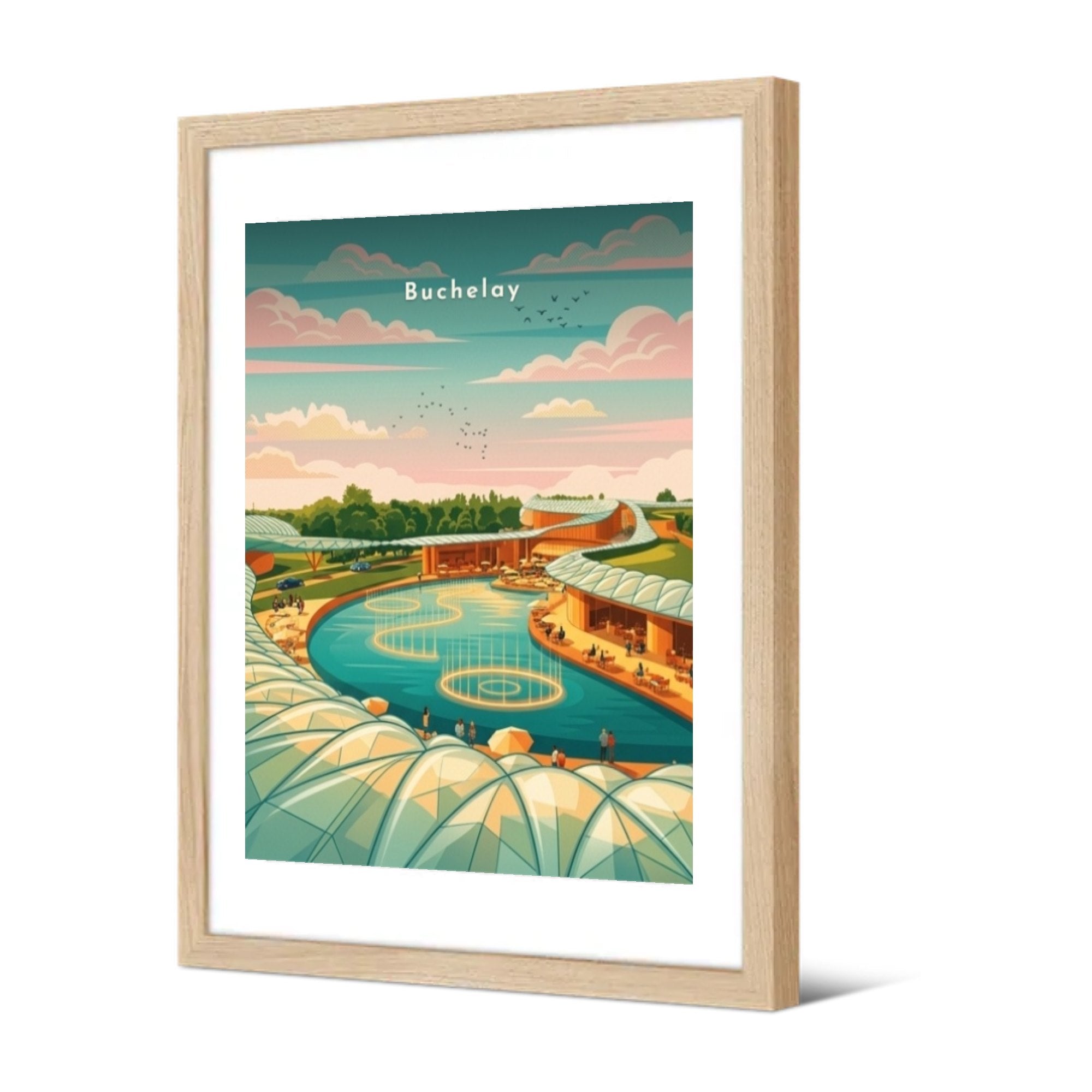 Le bassin et ses verrières contemporaines — Pôdevache, encadrée, vue de trois quarts