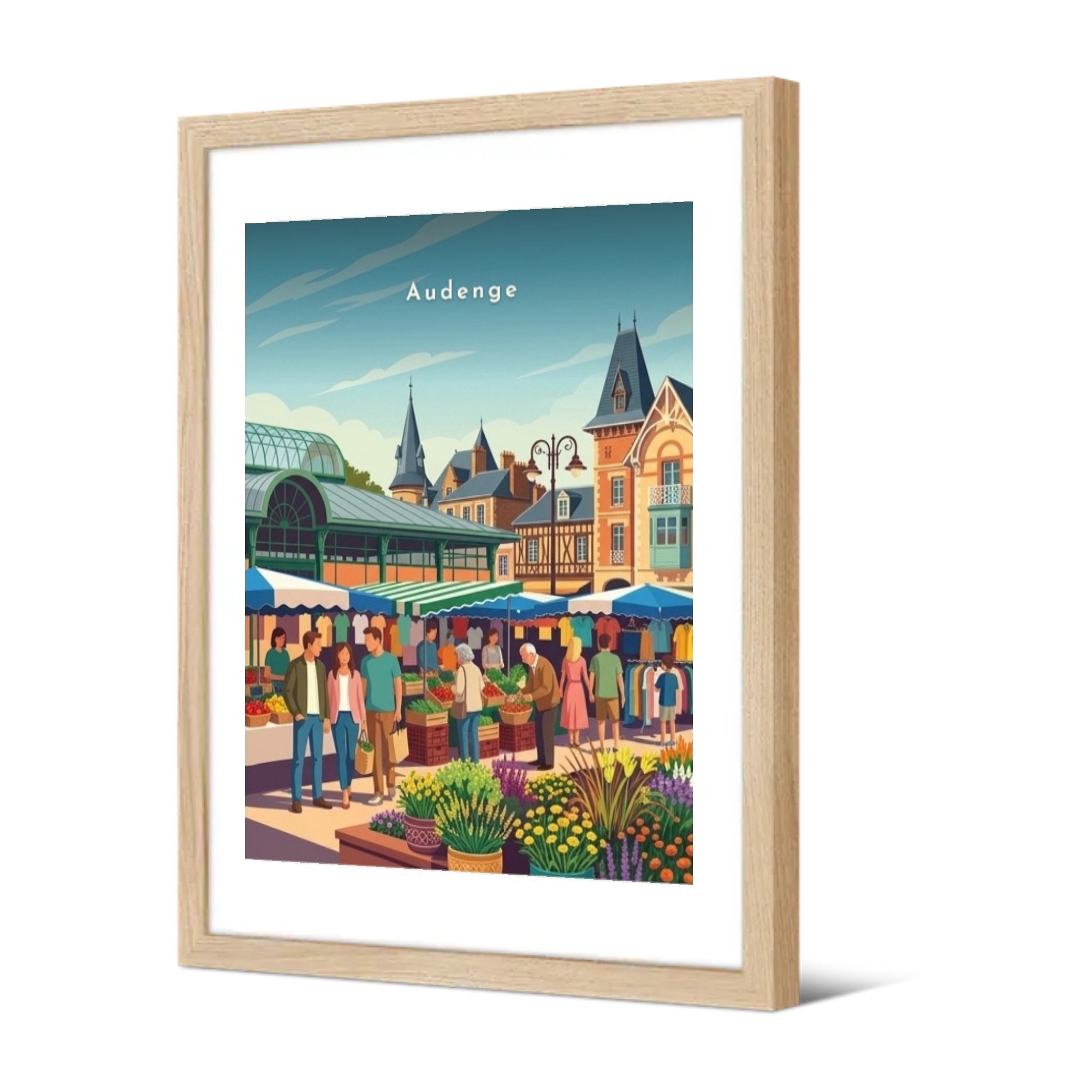 Jour de marché sous la halle — Pôdevache, encadrée, vue de trois quarts