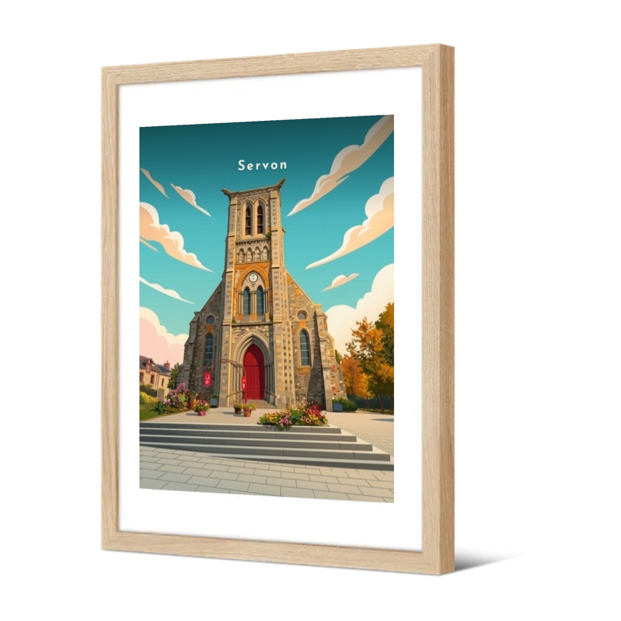 Façade de l'église Sainte-Colombe — Pôdevache, encadrée, vue de trois quarts