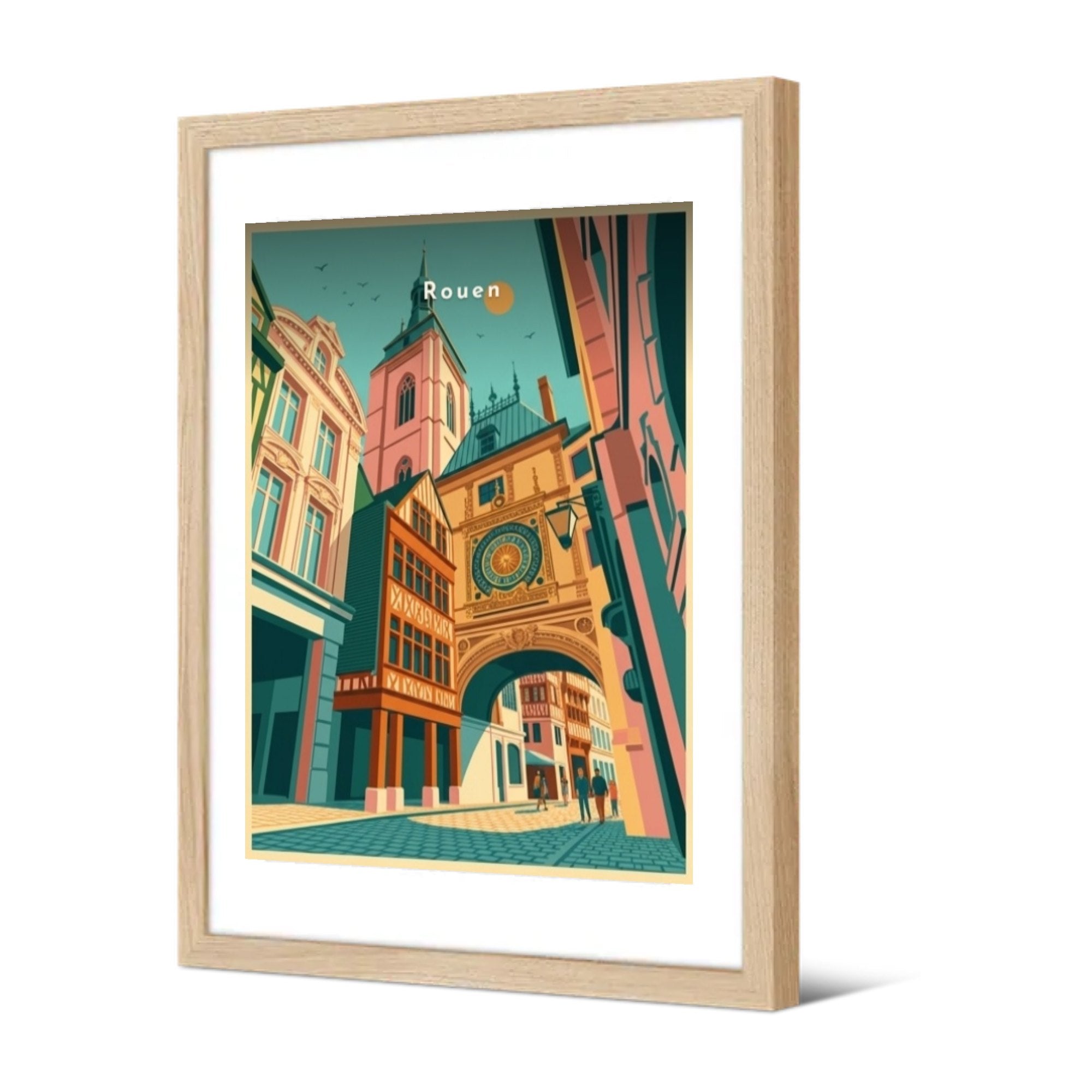 Le beffroi et l'horloge sous le soleil — Pôdevache, encadrée, vue de trois quarts