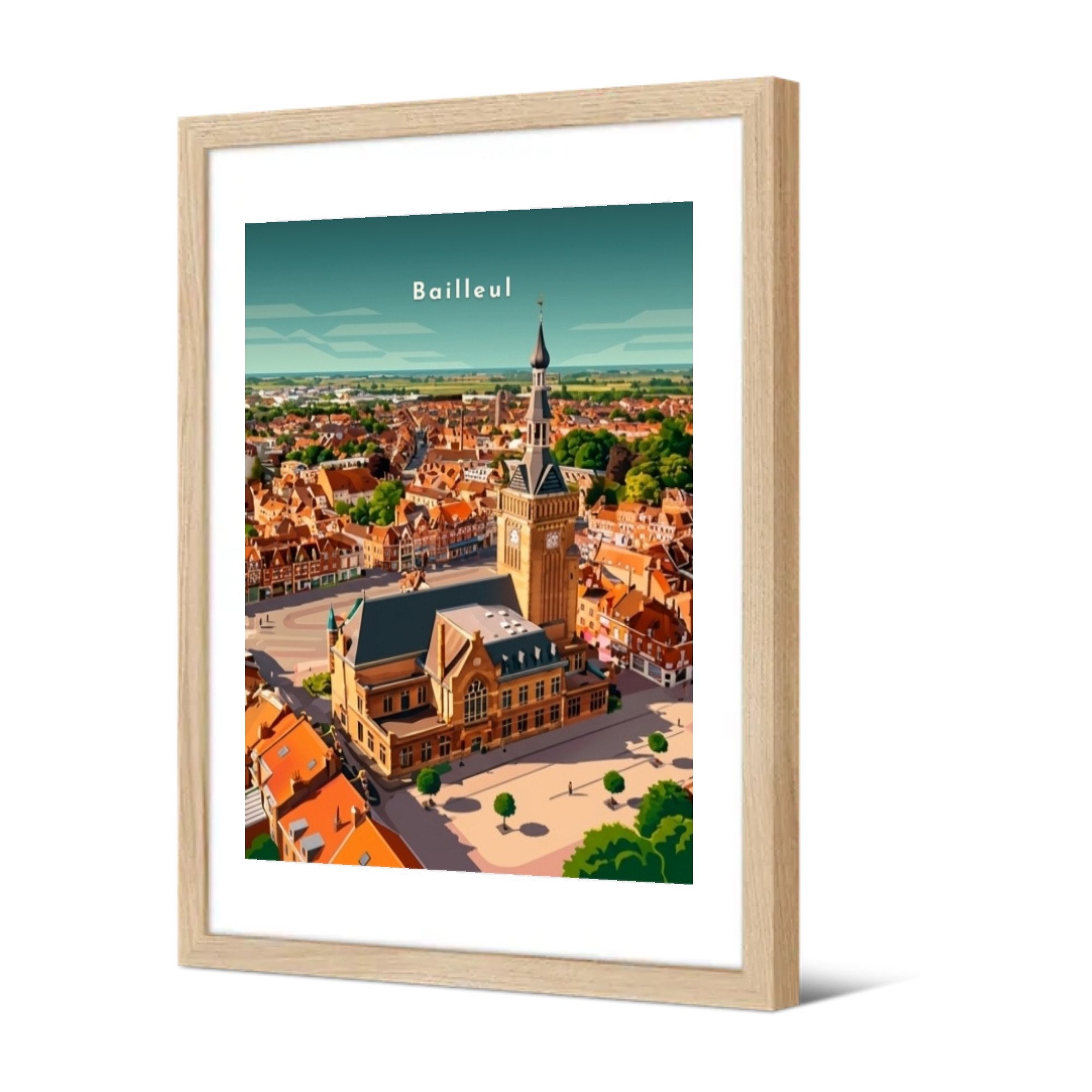 Le Beffroi et l'Hôtel de Ville — Pôdevache, encadrée, vue de trois quarts