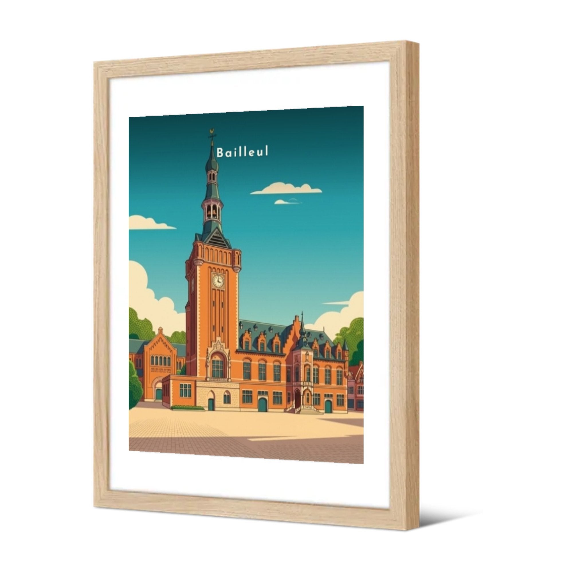 L'Hôtel de Ville et le Beffroi — Pôdevache, encadrée, vue de trois quarts
