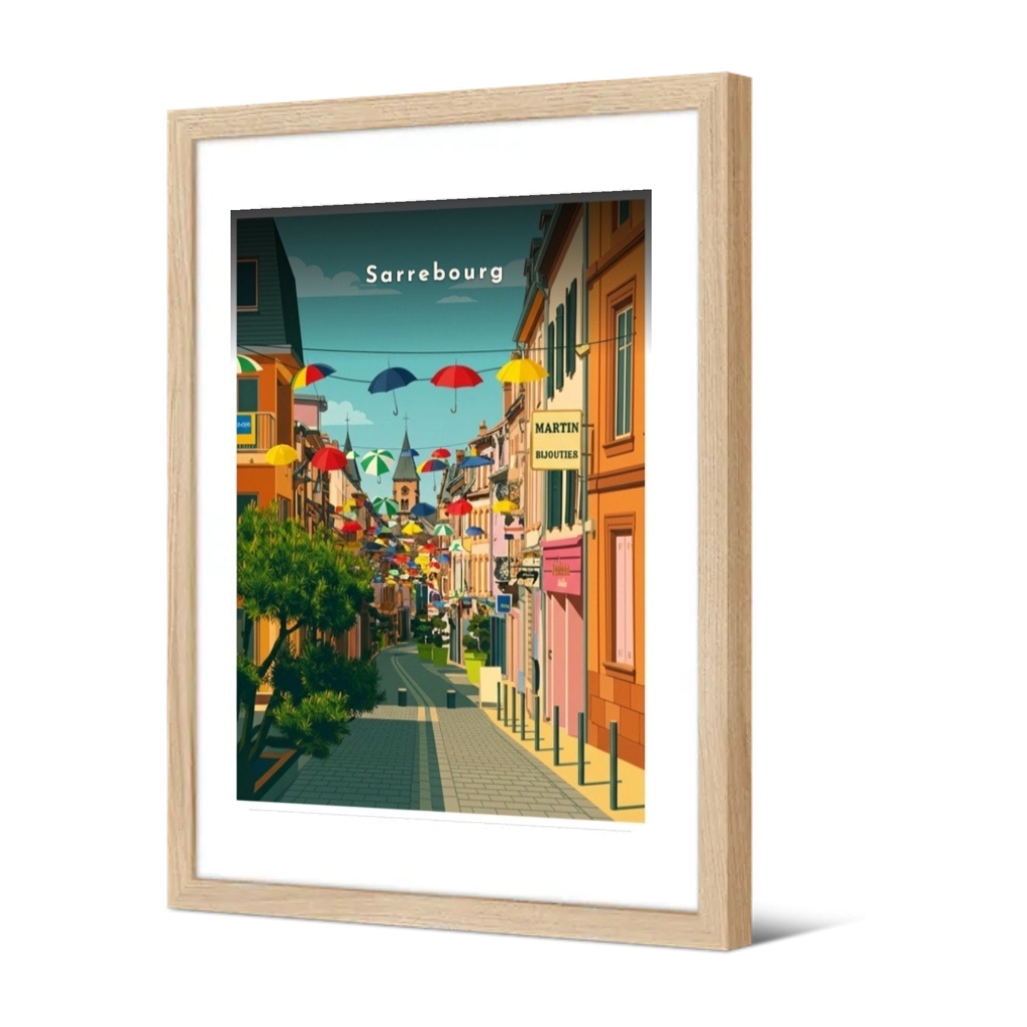 La Grand'Rue aux parapluies — Pôdevache, encadrée, vue de trois quarts