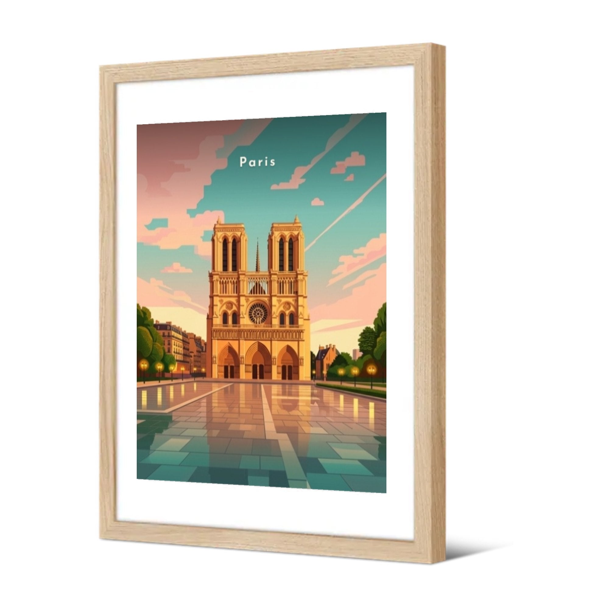 Reflets sur le parvis de Notre-Dame — Pôdevache, encadrée, vue de trois quarts