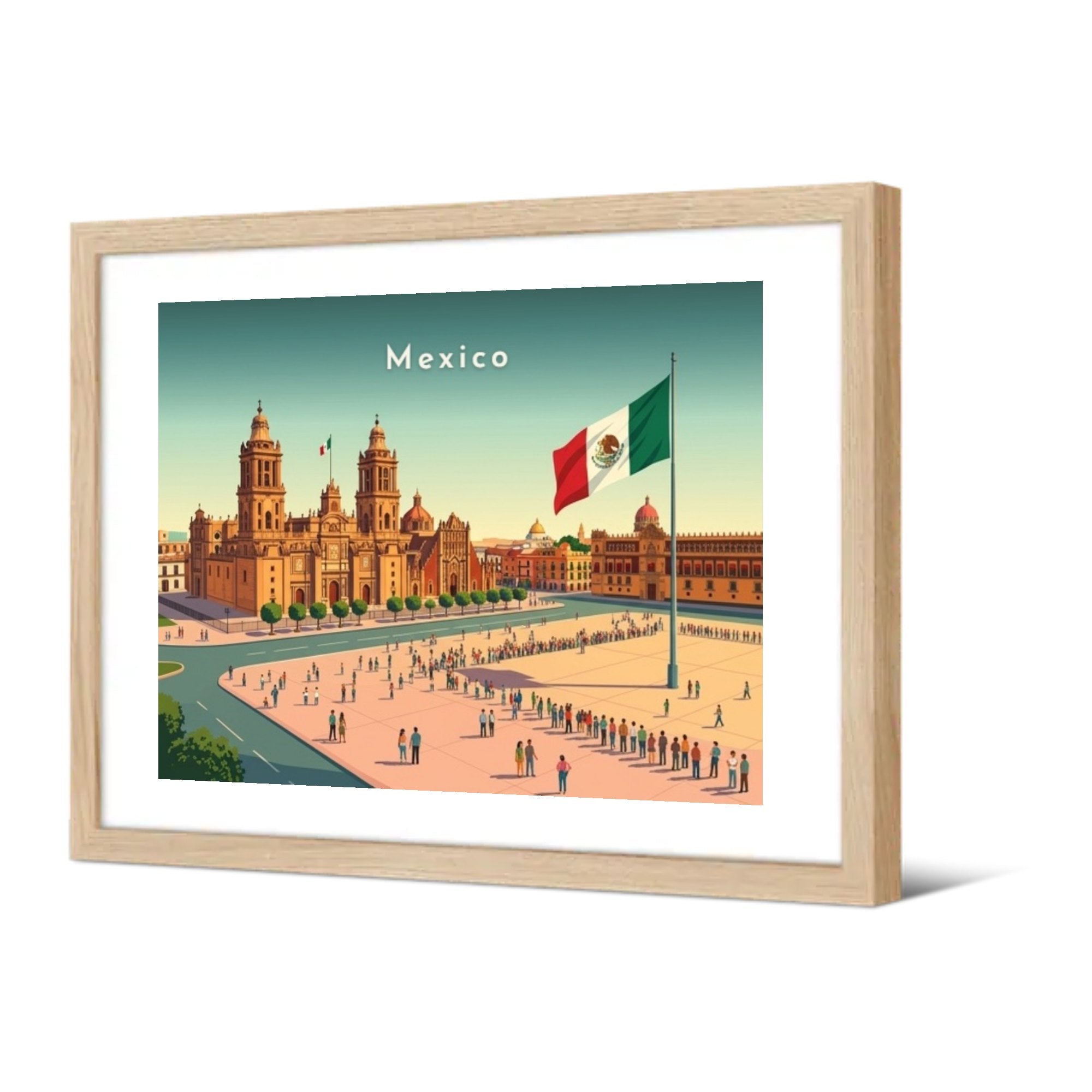 Le Zócalo et la cathédrale — Pôdevache, encadrée, vue de trois quarts