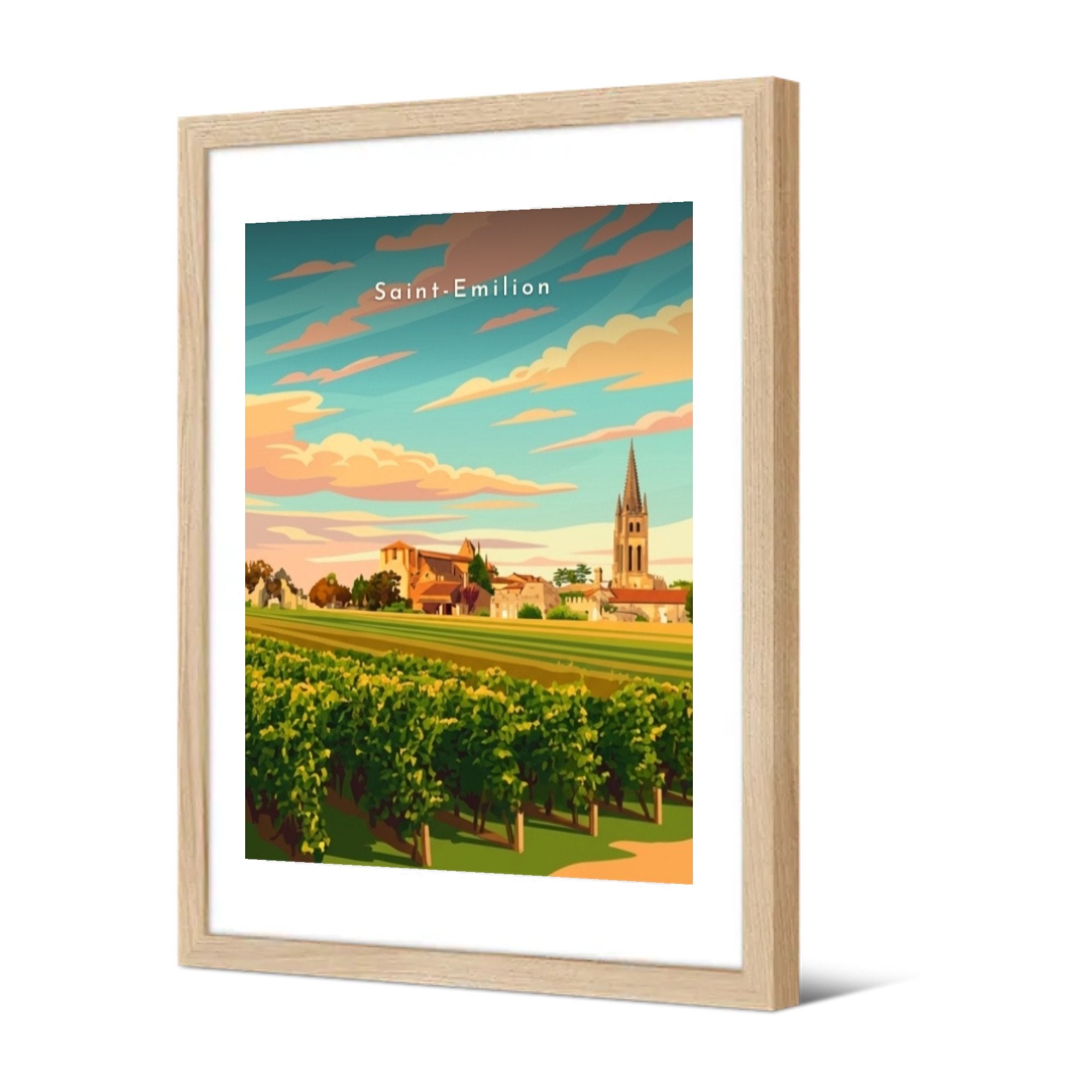 Le clocher monolithe et les vignes — Pôdevache, encadrée, vue de trois quarts