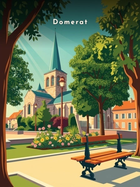 L'église vue du square fleuri — Pôdevache, visuel seul