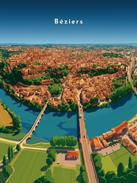 Panorama sur l'Orb et la cité — Pôdevache, visuel seul