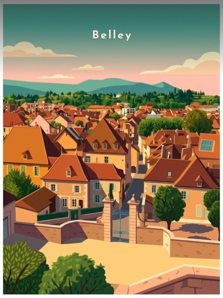 Vue sur les toits et les monts du Bugey — Pôdevache, visuel seul