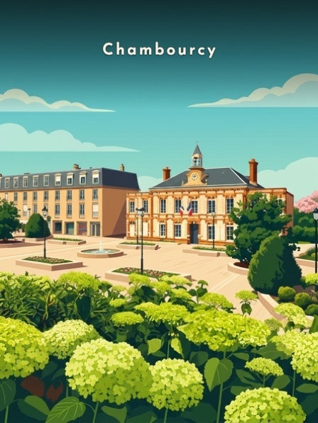 L'Hôtel de ville et les hortensias — Pôdevache, visuel seul