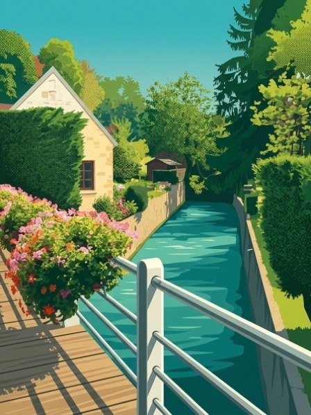 Le pont fleuri sur le canal — Pôdevache, visuel seul