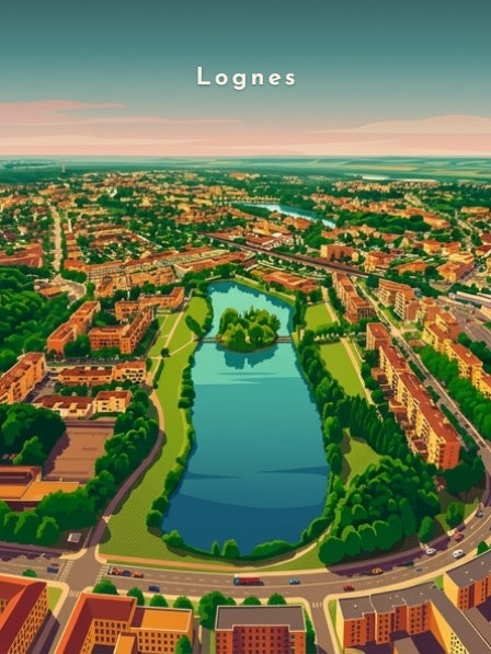 Vue aérienne sur le bassin et son îlot — Pôdevache, visuel seul