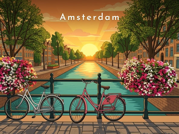 Canal et vélos au soleil couchant — Pôdevache, visuel seul