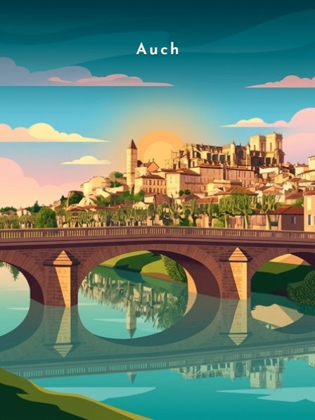 Le pont sur le Gers et la cathédrale — Pôdevache, visuel seul