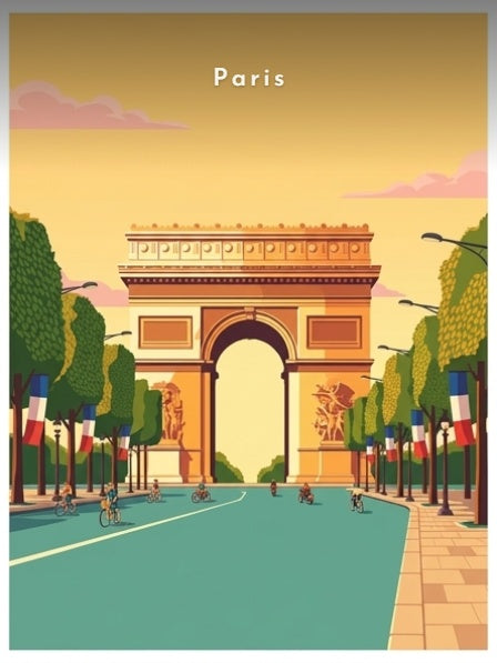 L'Arc de Triomphe et l'avenue pavoisée — Pôdevache, visuel seul
