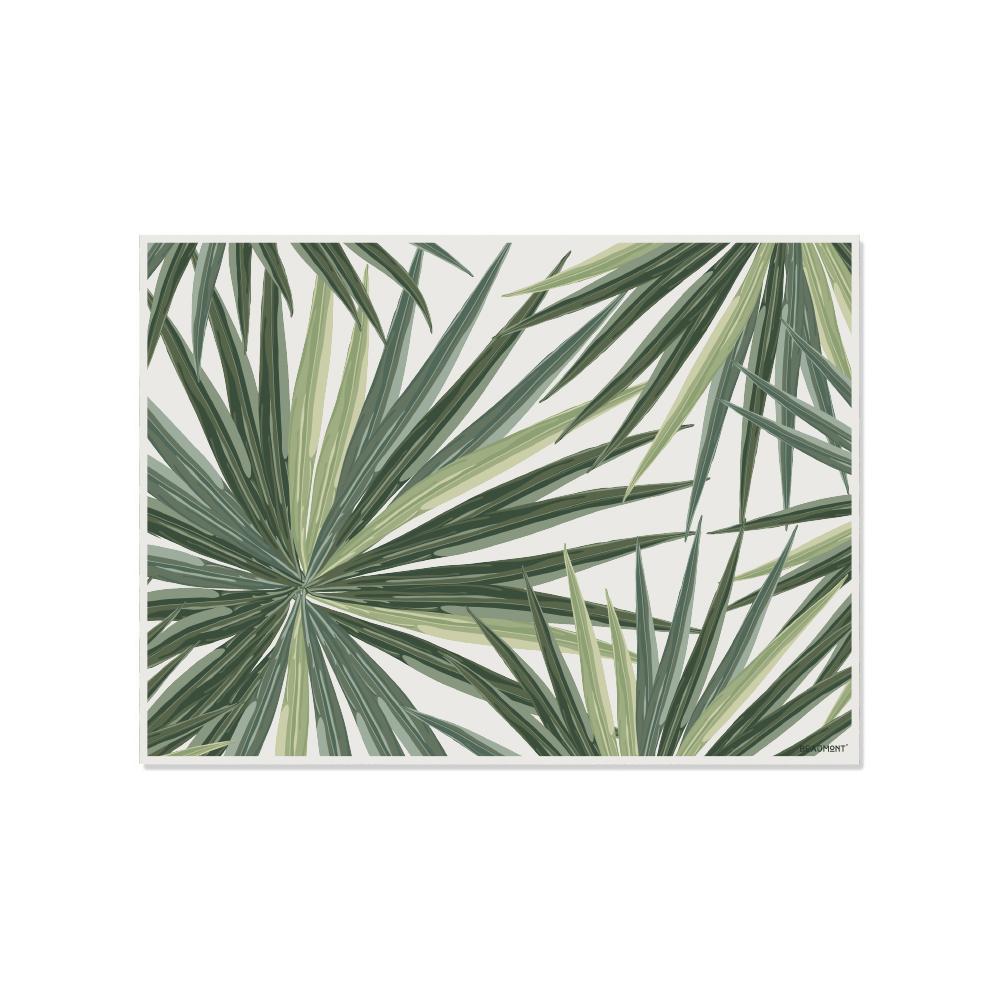 Envie de dresser une jolie table ? Laissez-vous séduire par ce set de table rectangles au format 33X45 cm en vinyle imprimé ! Ces feuilles de palmiers donneront une ambiance chaleureuse et exotique !  