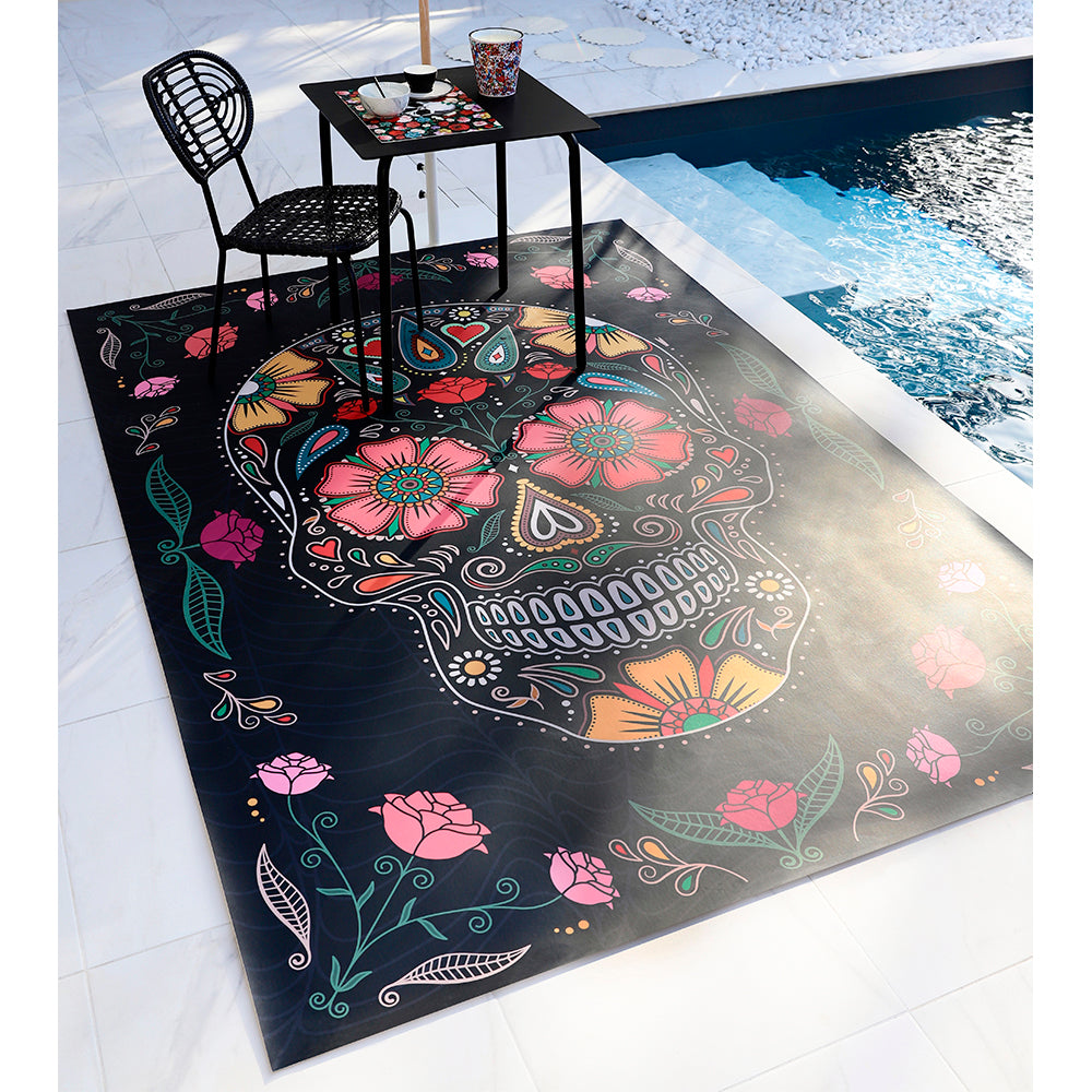 Tapis vinyle Skull Neon Noir