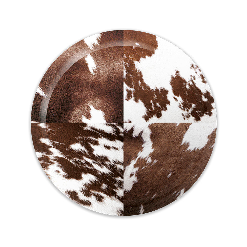 Cowhide round wooden tray