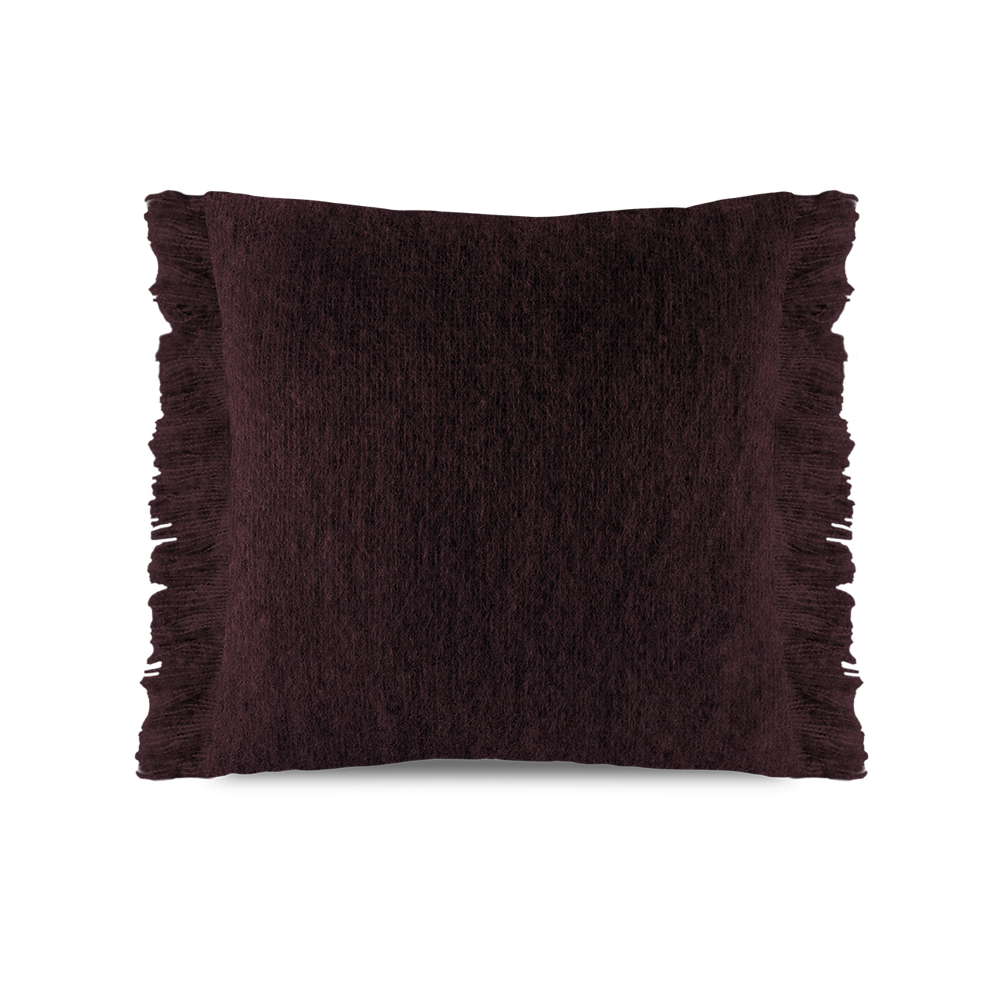 Plum plain mohair cushion